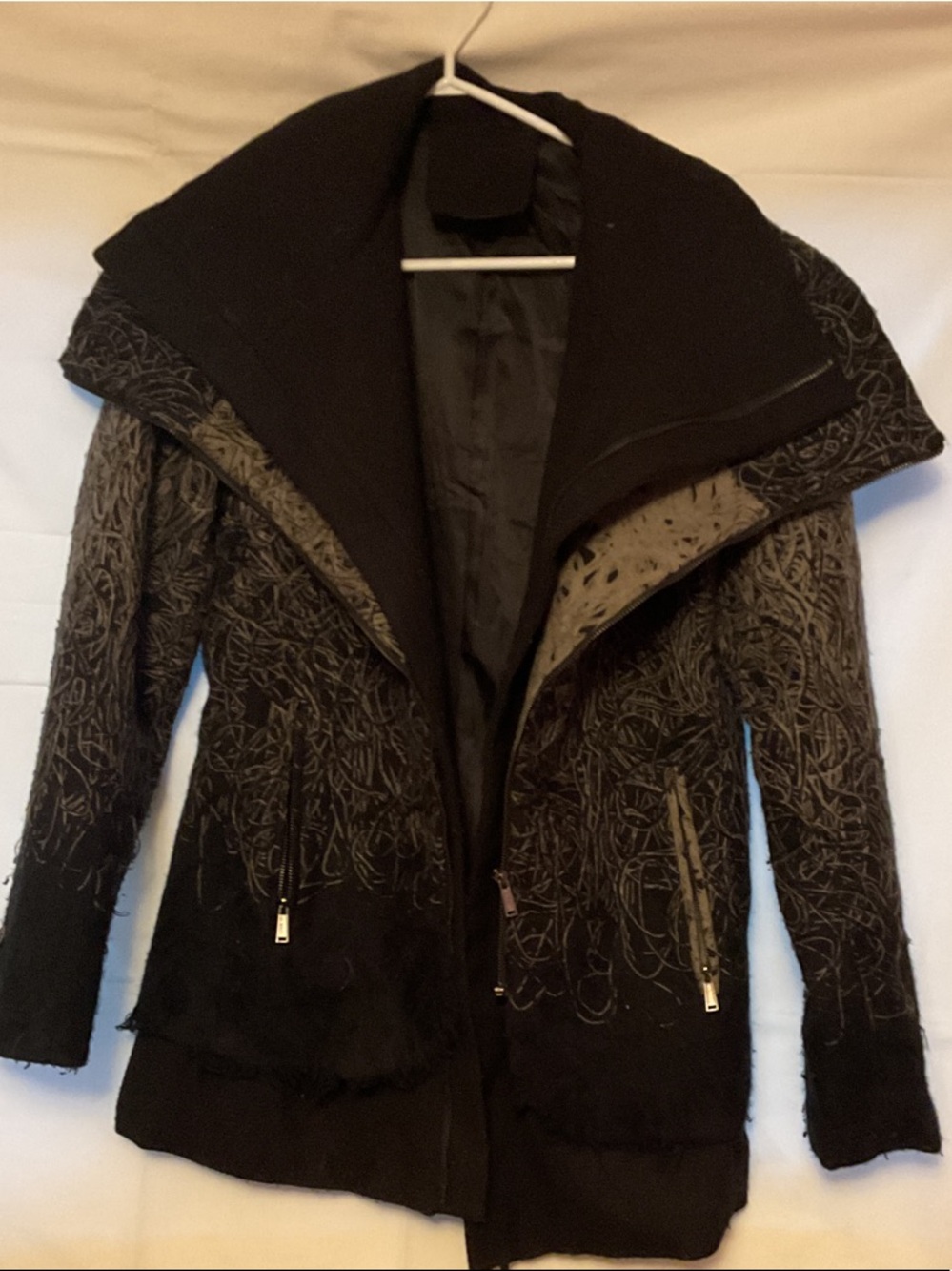 Black Embroidered Hooded Zip jacket